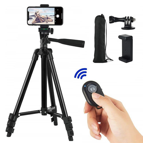 3120 Portable Aluminium Tripod 360-Degreed Horizontal Extendable Bracket Camera Phone Holder Stand with Bluetooth-compatible Remote Control - Black - 1