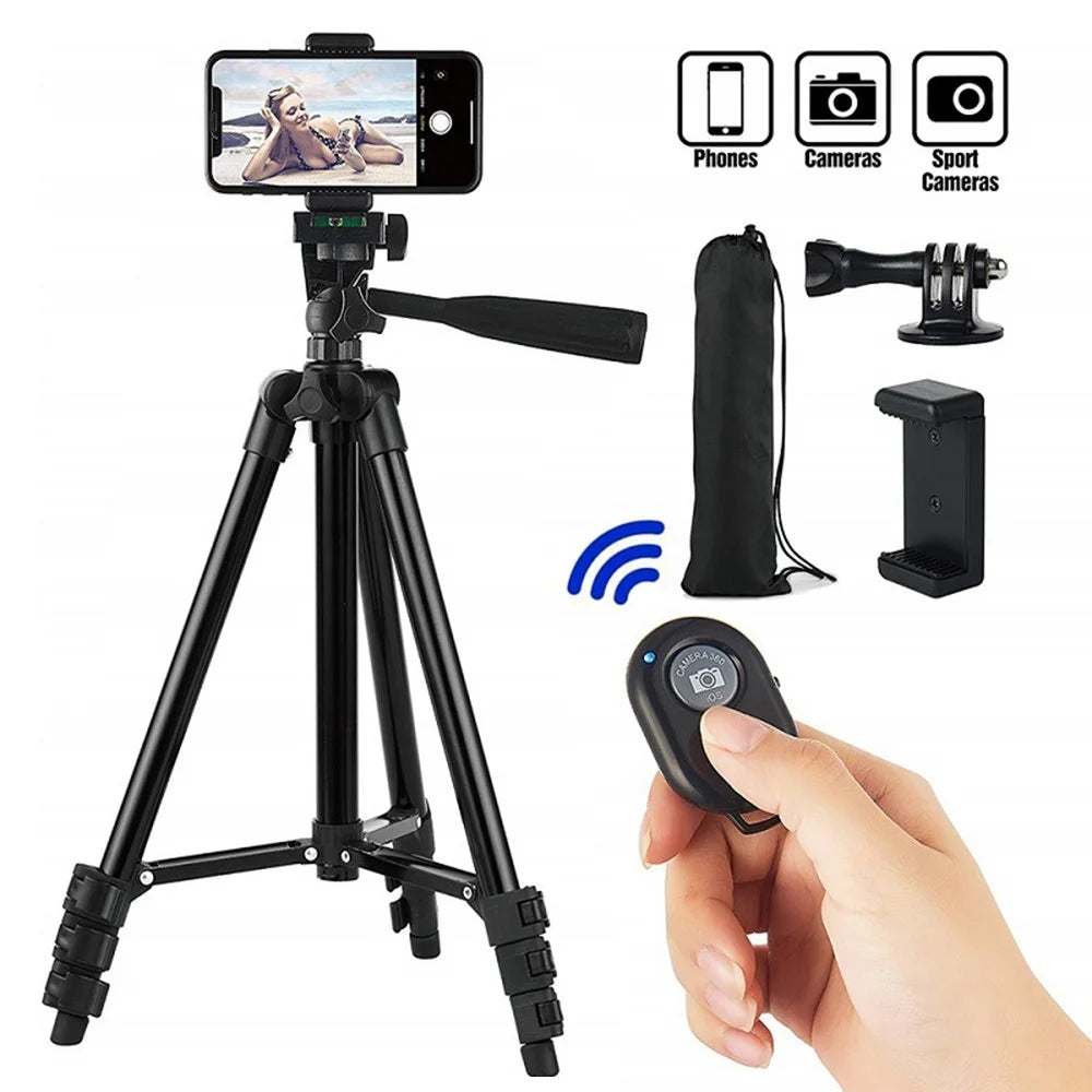3120 Portable Aluminium Tripod 360-Degreed Horizontal Extendable Bracket Camera Phone Holder Stand with Bluetooth-compatible Remote Control - Black - 2