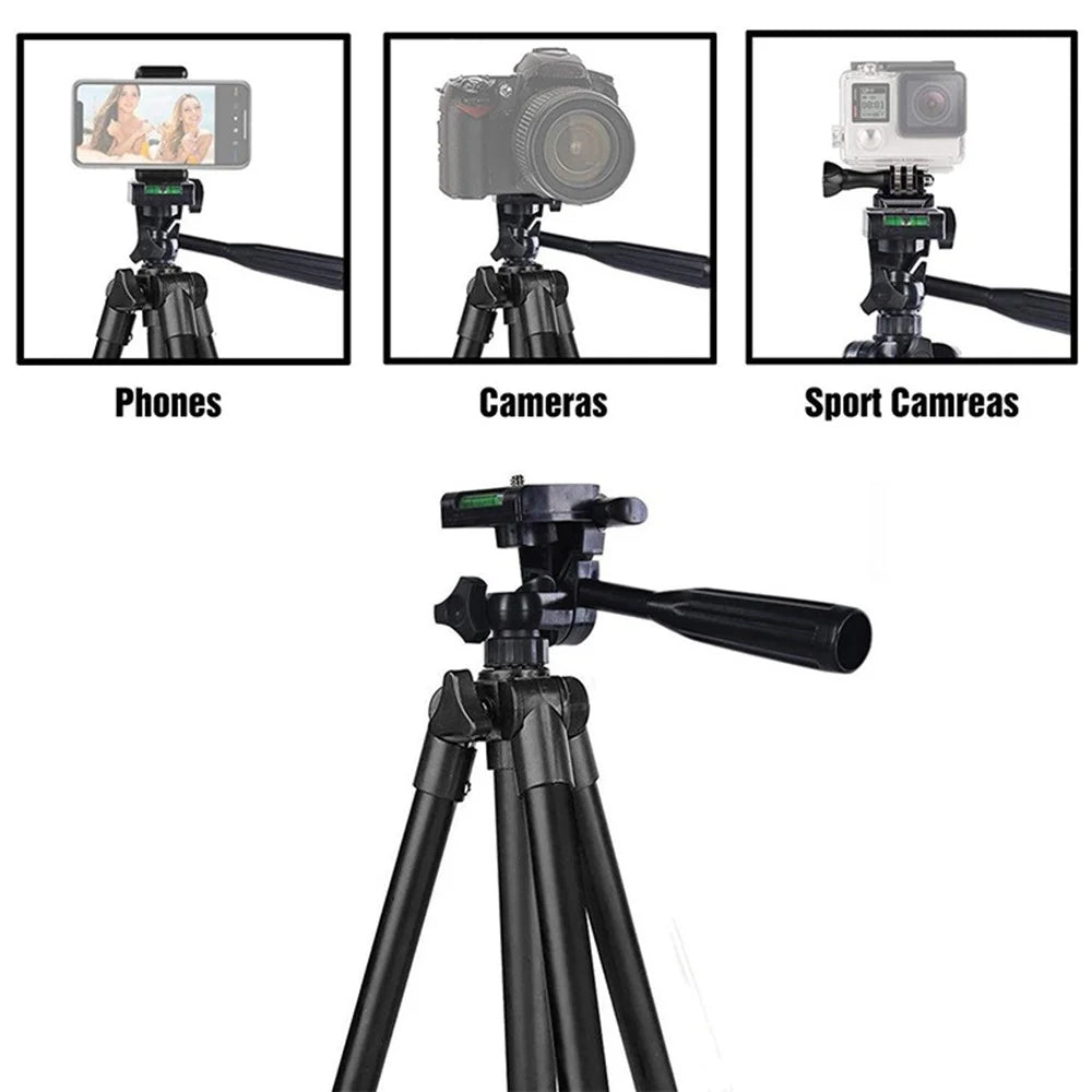 3120 Portable Aluminium Tripod 360-Degreed Horizontal Extendable Bracket Camera Phone Holder Stand with Bluetooth-compatible Remote Control - Black - 3