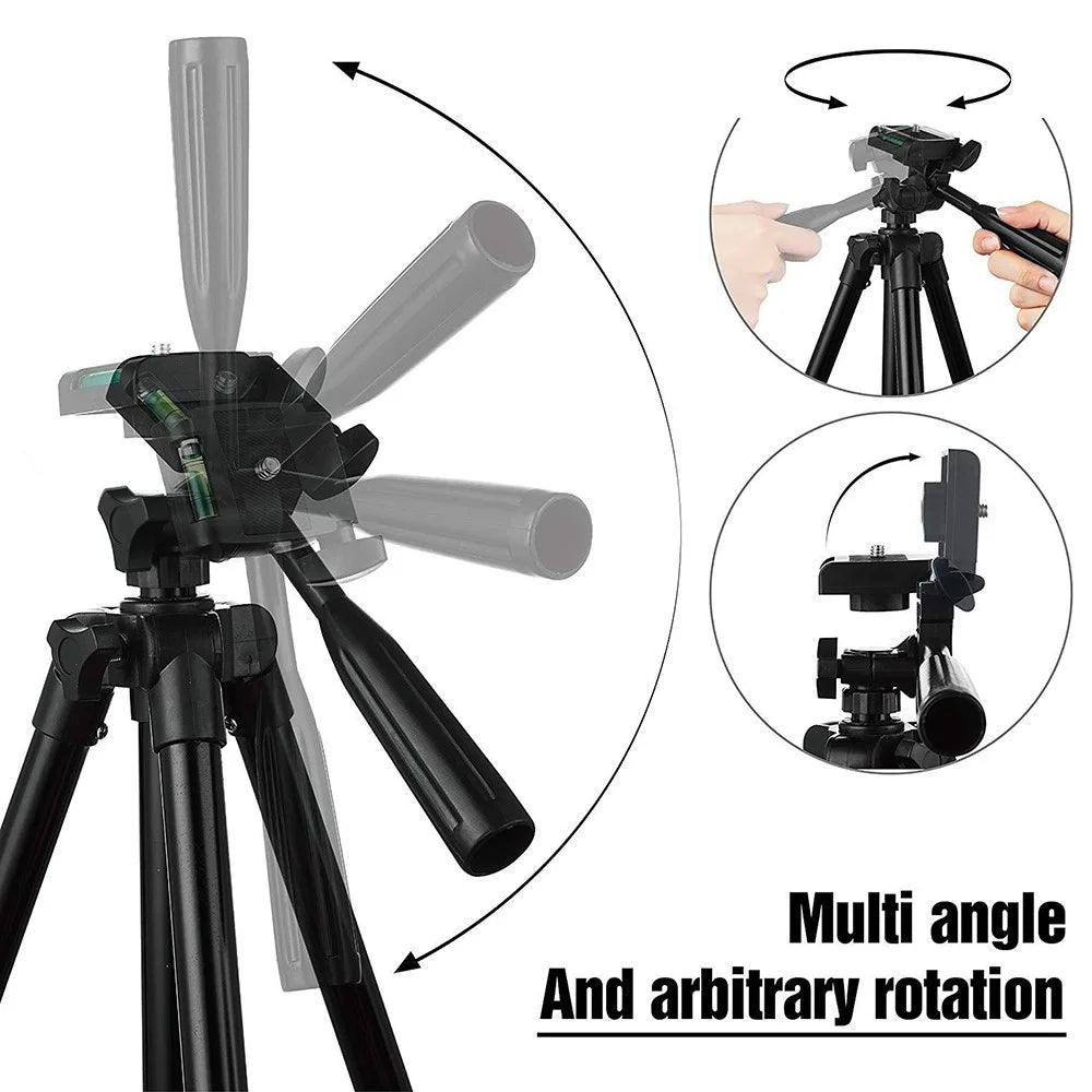 3120 Portable Aluminium Tripod 360-Degreed Horizontal Extendable Bracket Camera Phone Holder Stand with Bluetooth-compatible Remote Control - Black - 5