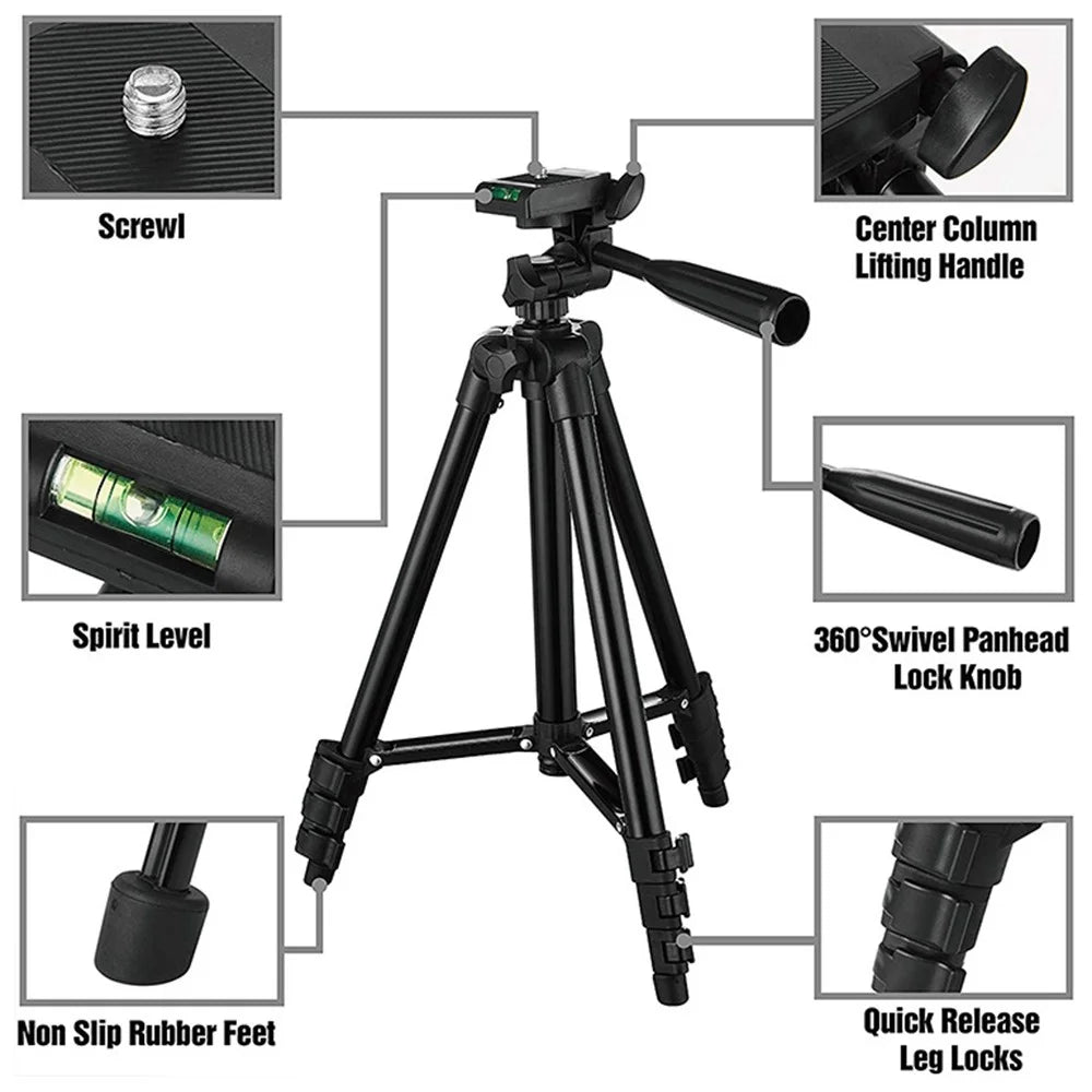 3120 Portable Aluminium Tripod 360-Degreed Horizontal Extendable Bracket Camera Phone Holder Stand with Bluetooth-compatible Remote Control - Black - 6