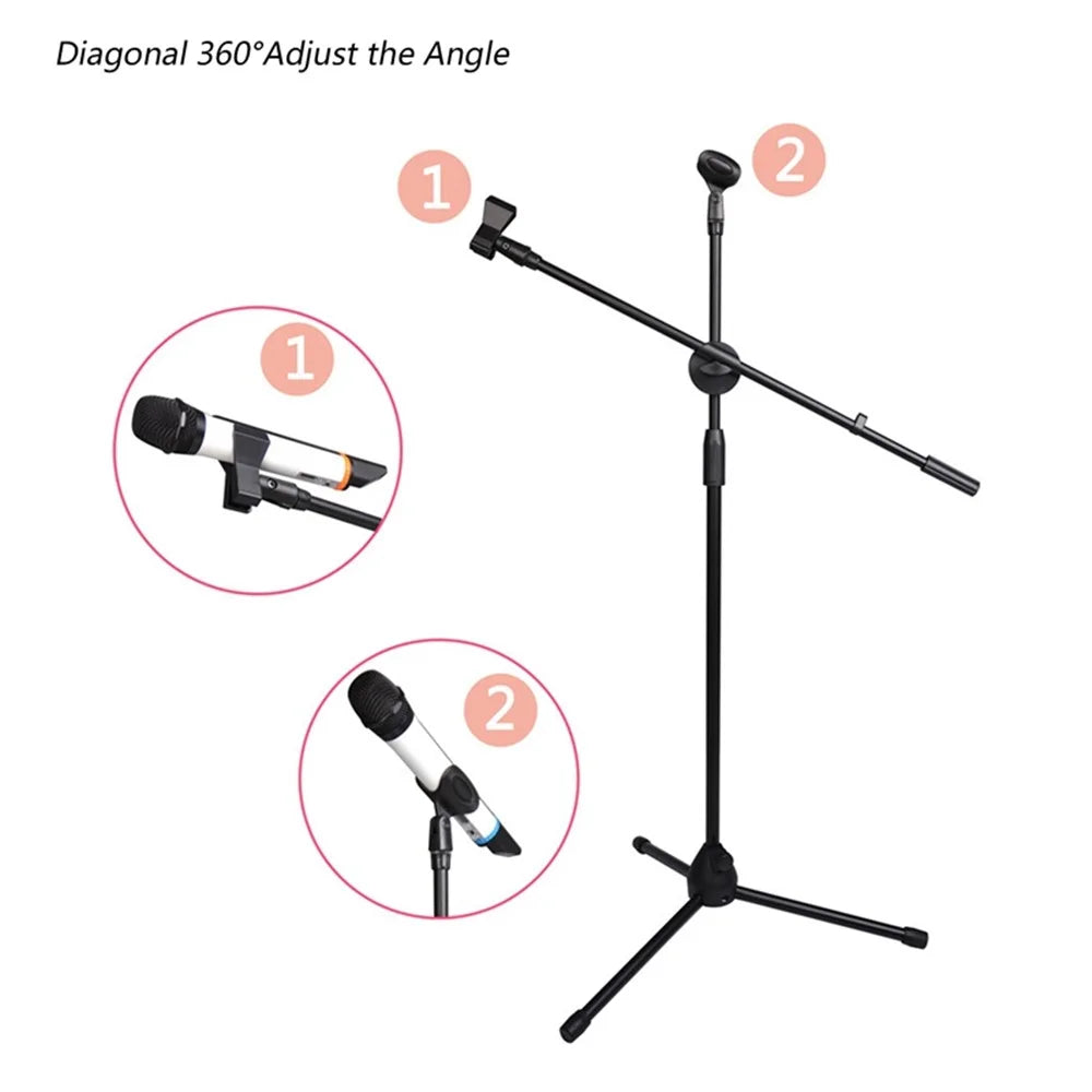 ML03 131cm Expandable Adjustable Boom Height Microphone Stand Tripod Holder with 2 Mic Clips - 2