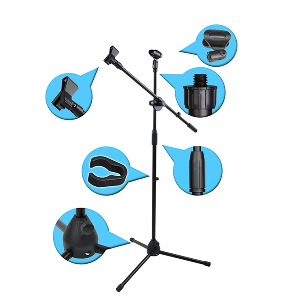 ML03 131cm Expandable Adjustable Boom Height Microphone Stand Tripod Holder with 2 Mic Clips - 3