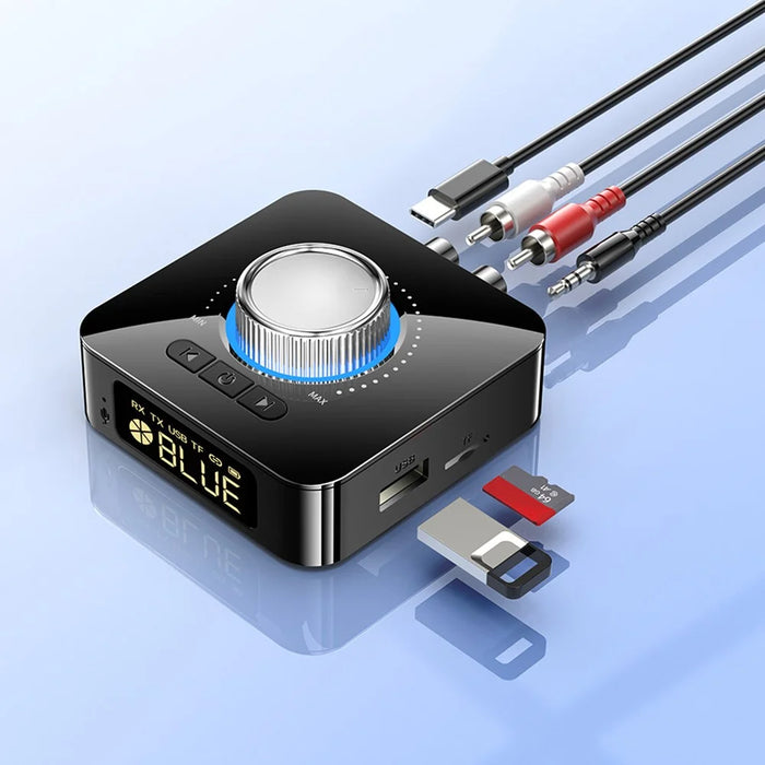 BT-M5 Bluetooth-compatible Audio Receiver Transmitter 2 in 1 U Disk Playback Audio Adapter with LED Digital Display Screen V5.0 Portable Mini Audio Converter with 3.5mm AUX Port - 2