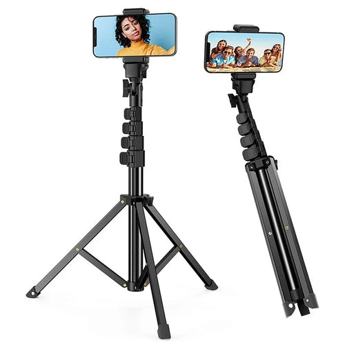 1.6m Portable Aluminum Alloy Tripod Camera Phone Holder Stand Photography Tripod with Phone Clip and Bluetooth-compatible Shutter - 1