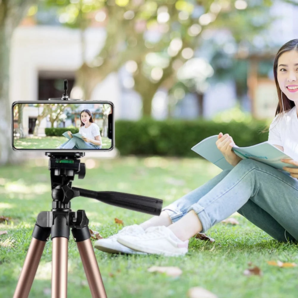 110cm Portable Telescopic Aluminum Alloy Tripod Camera Phone Live Streaming Stand Photography Tripod - Champagne Gold - 4