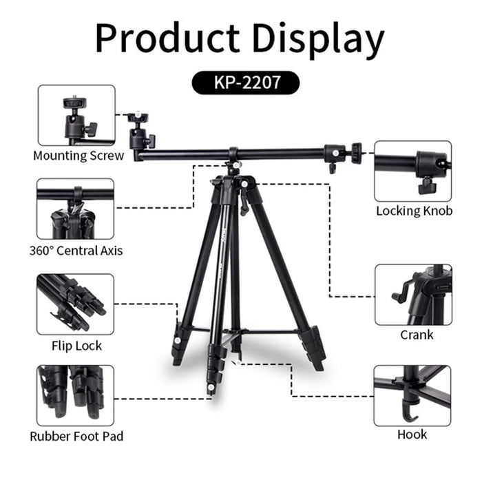 JMARY KP-2207 Tripod Stand 4 Sections Adjustable Tripod Mount Floor Stand with Camera Phone Holder for SLR Camera, Smartphone - 6