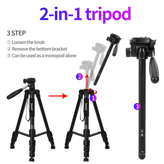 JMARY KP2264 Detachable Tripod Holder Mobile Phone SLR Camera Aluminium Alloy Stand for Outdoor Live Streaming Portable Tripod Stand with Gravity Hook - Black - 3