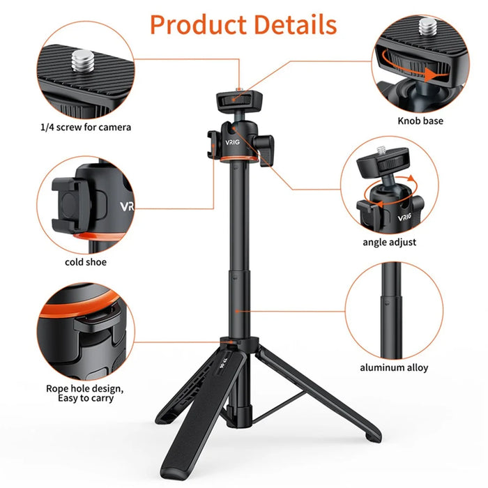 VRIG TP-06 Detachable Tripod Holder Mobile Phone SLR Camera Stand for Outdoor Live Streaming Portable Tripod Stand Support 360-Degree Rotating - 3