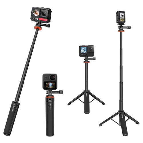 VRIG TP-08 Extended Tripod Stand Compatible with GoPro Hero 11 / 10 / 9 Adjustable Action Camera Holder with Lanyard Interface - 1