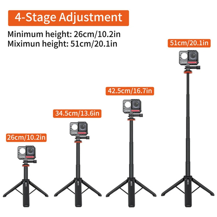VRIG TP-08 Extended Tripod Stand Compatible with GoPro Hero 11 / 10 / 9 Adjustable Action Camera Holder with Lanyard Interface - 2