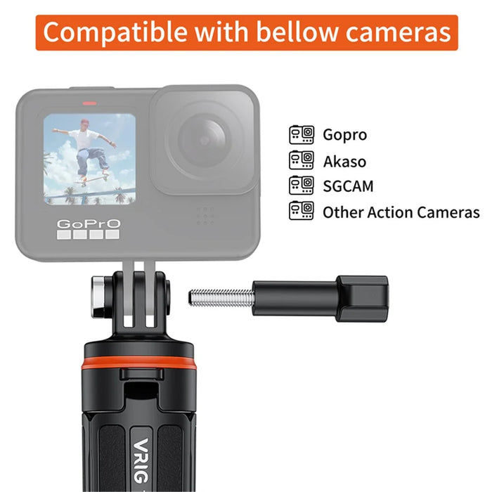 VRIG TP-08 Extended Tripod Stand Compatible with GoPro Hero 11 / 10 / 9 Adjustable Action Camera Holder with Lanyard Interface - 5