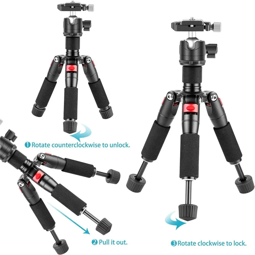 NEEWER M521 Portable Tripod Travel Stand Aluminum Alloy Tabletop Mini Tripod with 360 Degree Ball Head - 4
