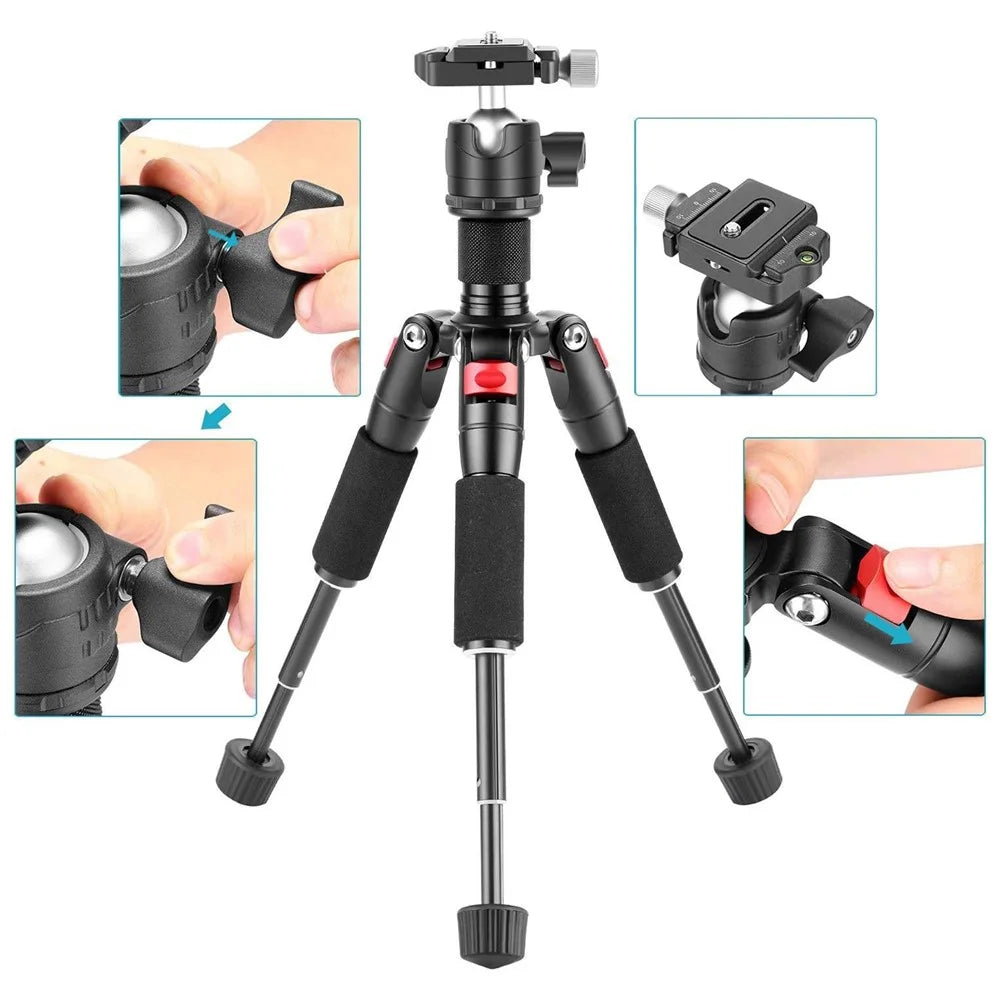 NEEWER M521 Portable Tripod Travel Stand Aluminum Alloy Tabletop Mini Tripod with 360 Degree Ball Head - 6