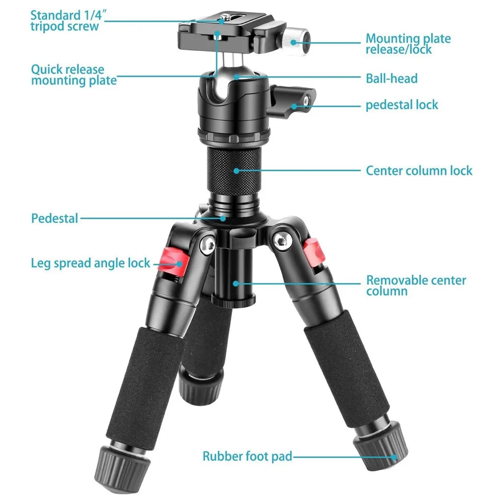 NEEWER M521 Portable Tripod Travel Stand Aluminum Alloy Tabletop Mini Tripod with 360 Degree Ball Head - 7