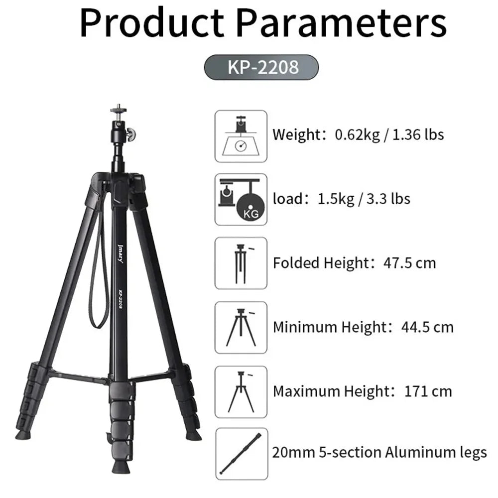 JMARY KP2208 1.7m Fill Light Camera Tripod Holder for Live Streaming, Photography Metal Cell Phone Floor Stand - 2