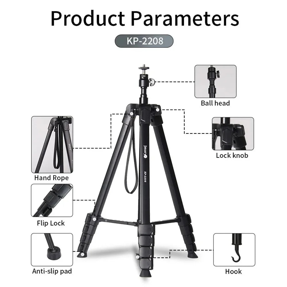 JMARY KP2208 1.7m Fill Light Camera Tripod Holder for Live Streaming, Photography Metal Cell Phone Floor Stand - 6