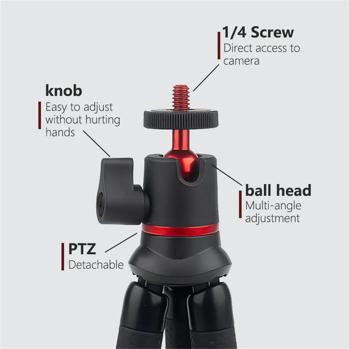 JUNNX JX-PJ-04-A Rotating Ball Head Octopus Tripod Flexible Leg Stand with Screw Adapter - 6