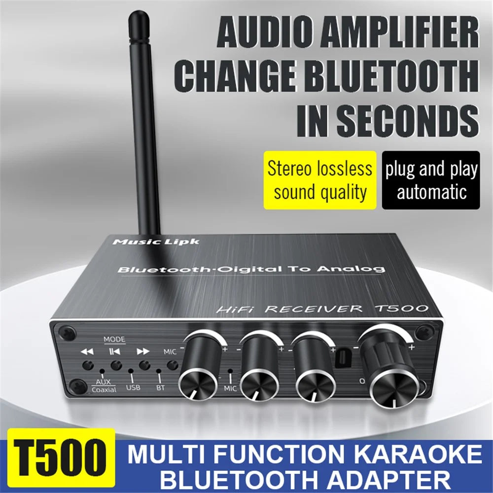 T500 U-Disk Mic Amplifier Speaker Converter with Remote Control, Bluetooth-compatible 5.3 Audio Adapter - 3