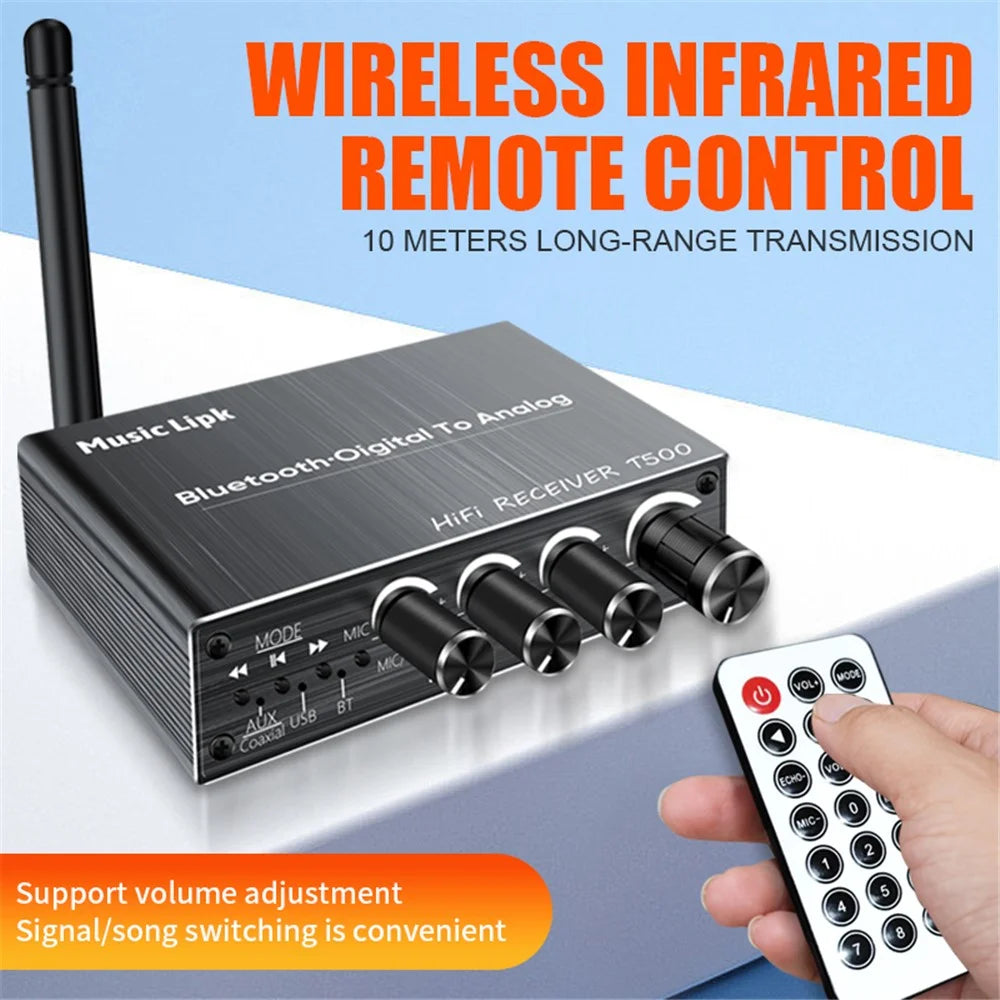 T500 U-Disk Mic Amplifier Speaker Converter with Remote Control, Bluetooth-compatible 5.3 Audio Adapter - 4