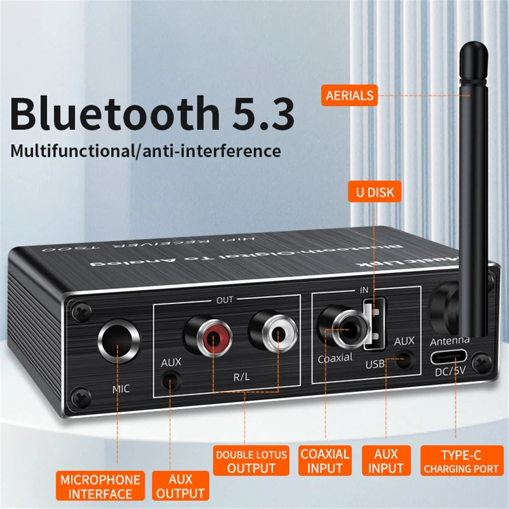 T500 U-Disk Mic Amplifier Speaker Converter with Remote Control, Bluetooth-compatible 5.3 Audio Adapter - 5