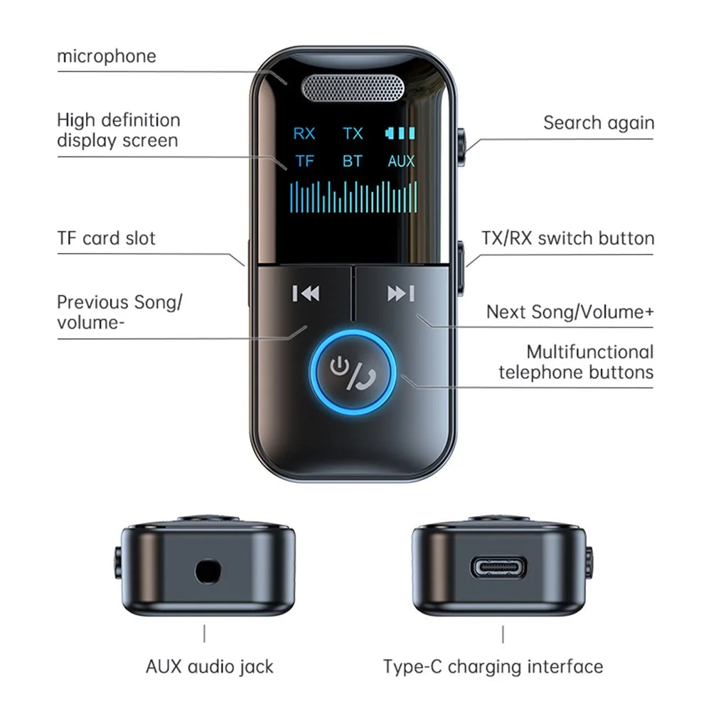 GT69 Bluetooth-compatible 5.4 Transmitter Receiver 2-In-1 Audio Adapter AUX Connector - 3
