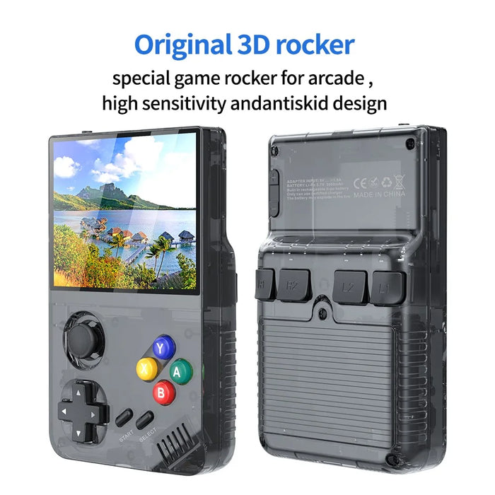 AMPOWN M19 3.5-inch IPS Screen Retro Handheld Game Console 3D Rocker Arcade Gamepad (English Version), with 64G TF Card - Black - 3