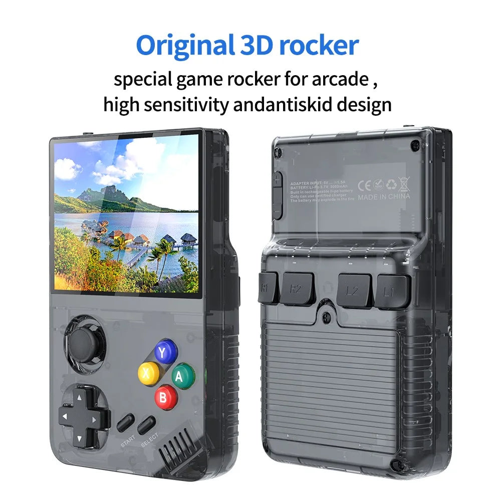 AMPOWN M19 3.5-inch IPS Screen Retro Handheld Game Console 3D Rocker Arcade Gamepad (English Version), with 128G TF Card - Black - 3