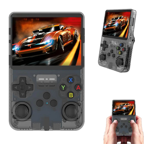 R36s 3.5 inch IPS Screen Handheld Retro Game Console with 64G TF Card - Transparent Black - 1