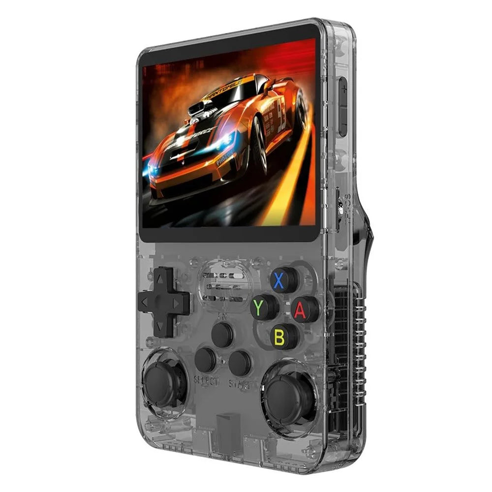 R36s 3.5 inch IPS Screen Handheld Retro Game Console with 64G TF Card - Transparent Black - 3