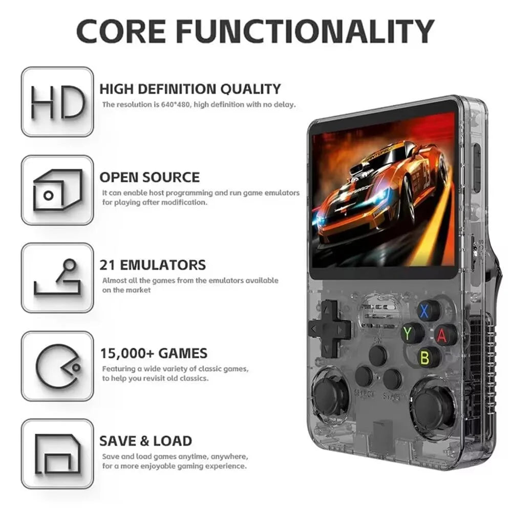 R36s 3.5 inch IPS Screen Handheld Retro Game Console with 64G TF Card - Transparent Black - 4