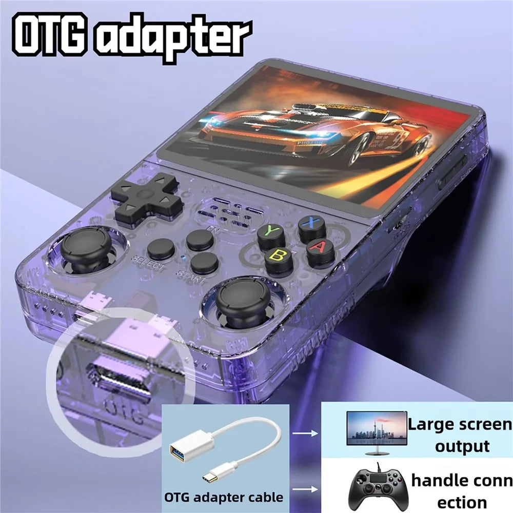 R36s 3.5 inch IPS Screen Handheld Retro Game Console with 64G TF Card - Transparent Black - 7