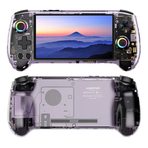 ANBERNIC AMPOWN RG557 Android 14 Handheld Gaming Console WiFi 6 Streaming Game Machine with 256G Game Card, 12GB+256GB - Transparent Purple - 1