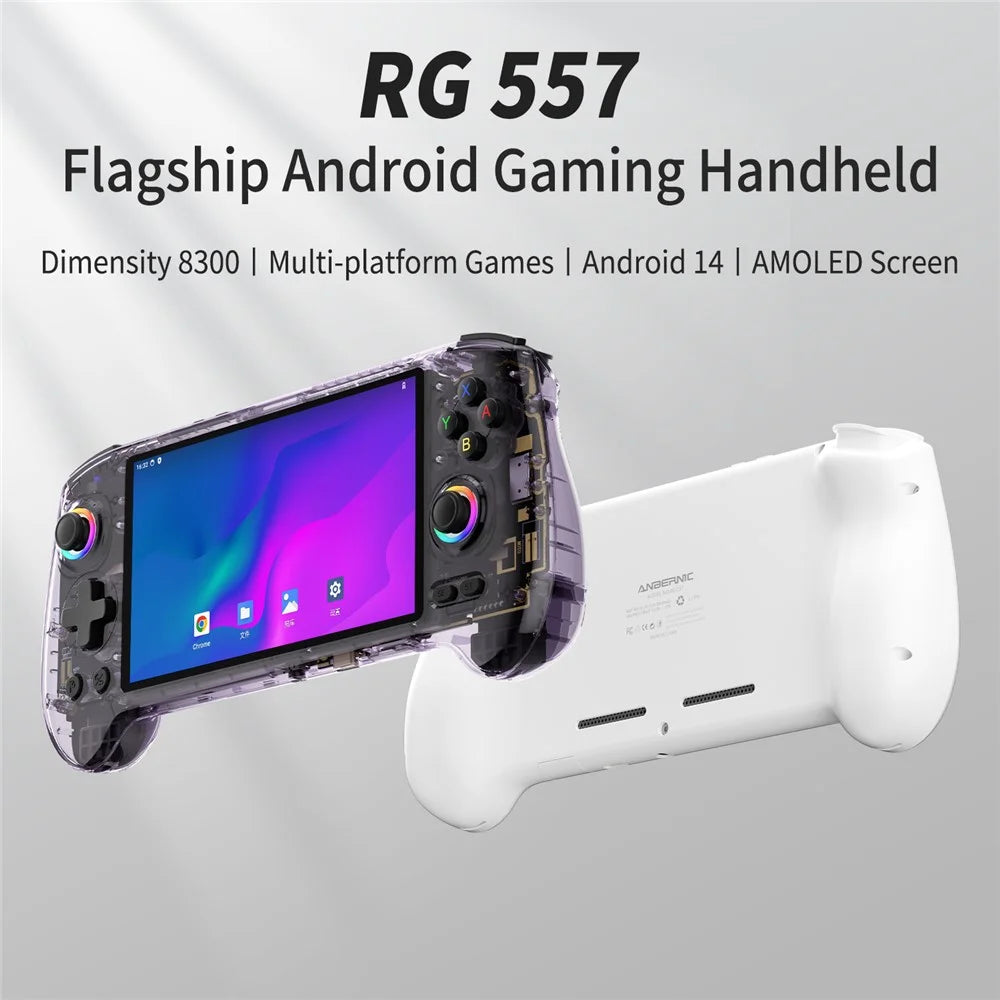 ANBERNIC AMPOWN RG557 Android 14 Handheld Gaming Console WiFi 6 Streaming Game Machine with 256G Game Card, 12GB+256GB - Transparent Purple - 2