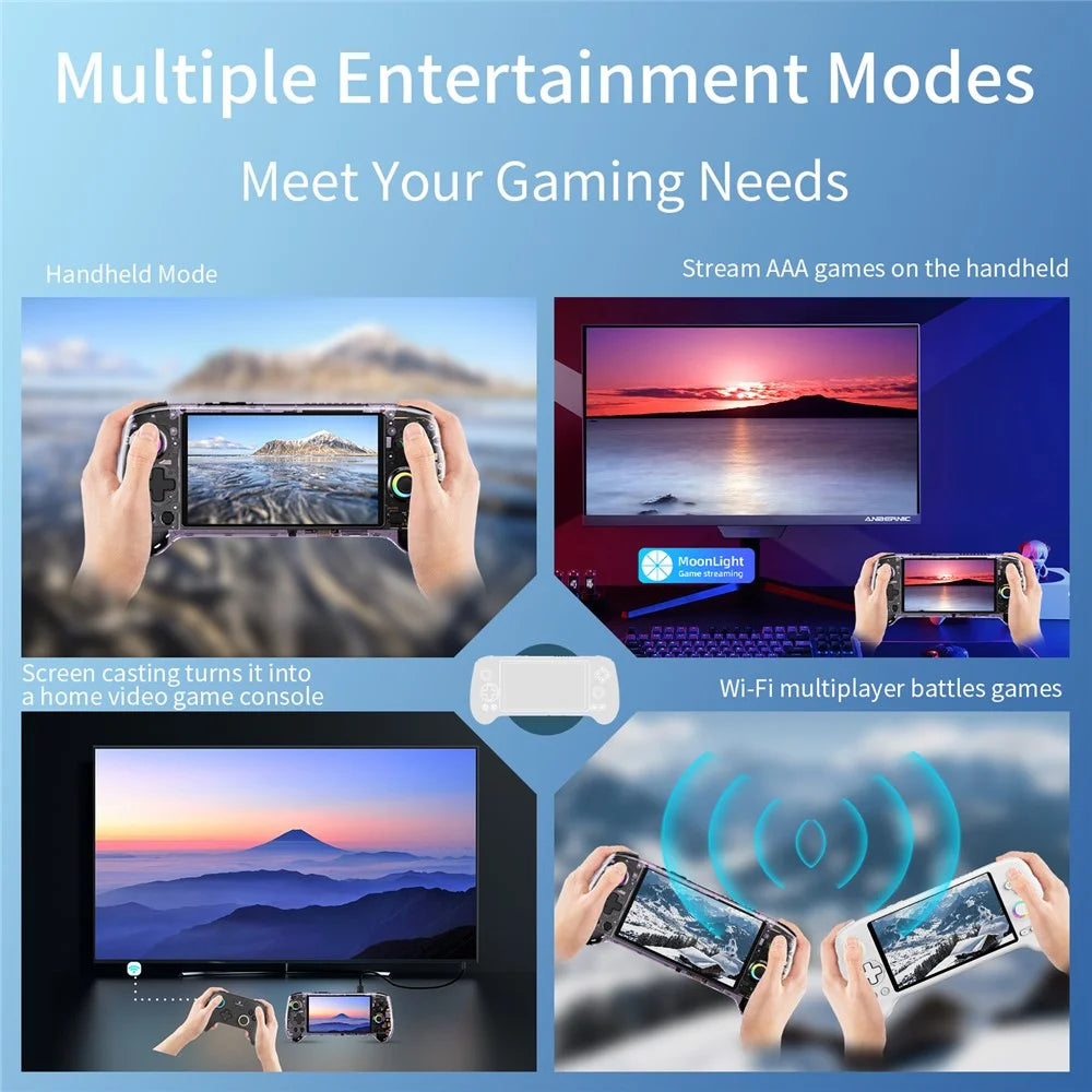 ANBERNIC AMPOWN RG557 Android 14 Handheld Gaming Console WiFi 6 Streaming Game Machine with 256G Game Card, 12GB+256GB - Transparent Purple - 7