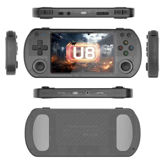 U8 Open Source Linux System 4.0 Inch IPS Screen Retro Handheld Game Console, 64GB Storage - Transparent Black - 2
