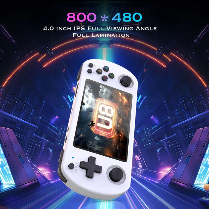 U8 Open Source Linux System 4.0 Inch IPS Screen Retro Handheld Game Console, 64GB Storage - Transparent Black - 3