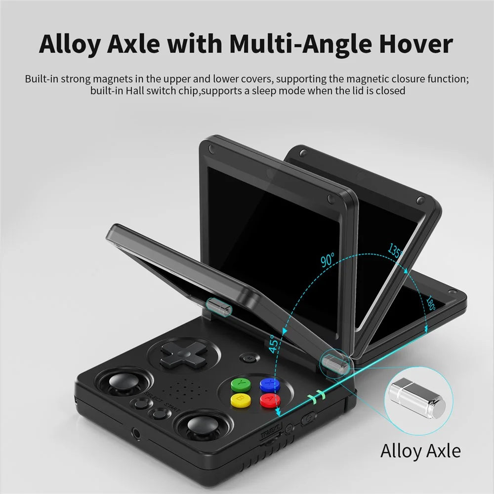 AMPOWN RG34XXSP 3.4 Inch IPS Screen Retro Handheld Game Console 64GB Foldable Wireless Gamepad, with 128G TF Card - Black - 3