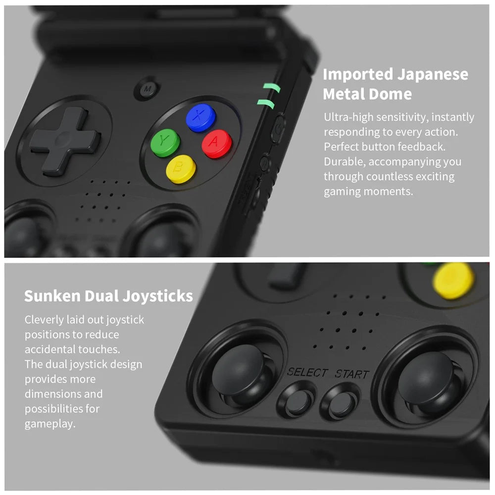 AMPOWN RG34XXSP 3.4 Inch IPS Screen Retro Handheld Game Console 64GB Foldable Wireless Gamepad, with 128G TF Card - Black - 6