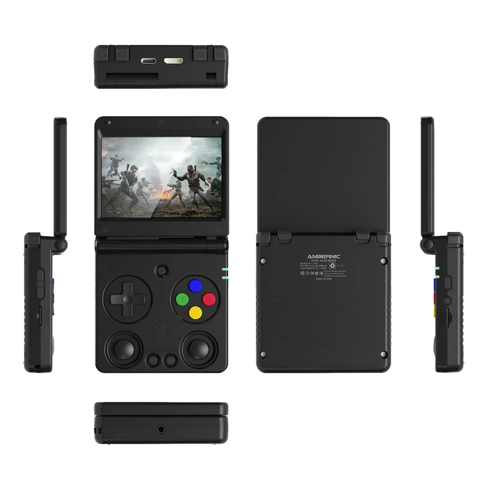 AMPOWN RG34XXSP 3.4 Inch IPS Screen Retro Handheld Game Console 64GB Foldable Wireless Gamepad, with 256G TF Card - Black - 2
