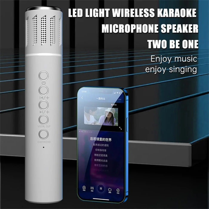 K20 2 in 1 Karaoke Microphone Wireless Bluetooth-Compatible Speaker with Colorful LED Light - White - 3