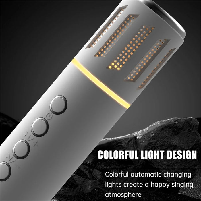 K20 2 in 1 Karaoke Microphone Wireless Bluetooth-Compatible Speaker with Colorful LED Light - White - 4