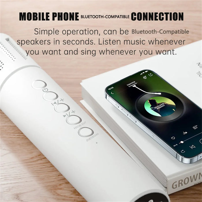 K20 2 in 1 Karaoke Microphone Wireless Bluetooth-Compatible Speaker with Colorful LED Light - White - 5