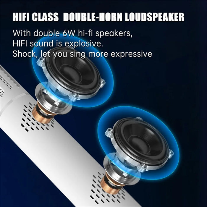 K20 2 in 1 Karaoke Microphone Wireless Bluetooth-Compatible Speaker with Colorful LED Light - White - 6