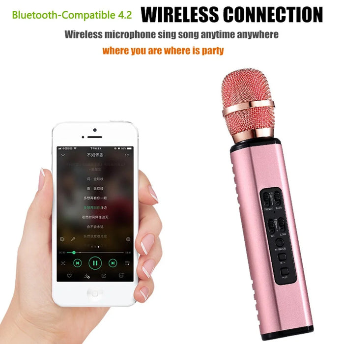 K6 2 in 1 Wireless Microphone Bluetooth-Compatible Speaker with LED Light HiFi Sound Reverb Effect Karaoke Device - Pink - 4