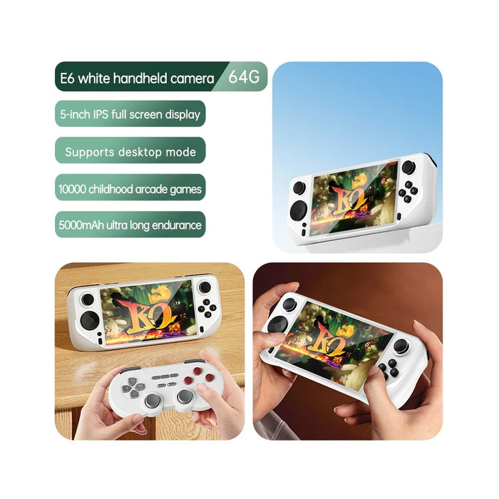 E6 Handheld Game Console 5 Inch Screen Android Dual Player Competitive Gaming Machine with 64GB Card - White - 2
