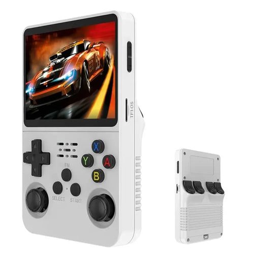 R36s Open Source Handheld Game Console 3.5 Inch HD Screen Portable Retro Gamepad with PSP Emulator, 64GB Card - White - 1