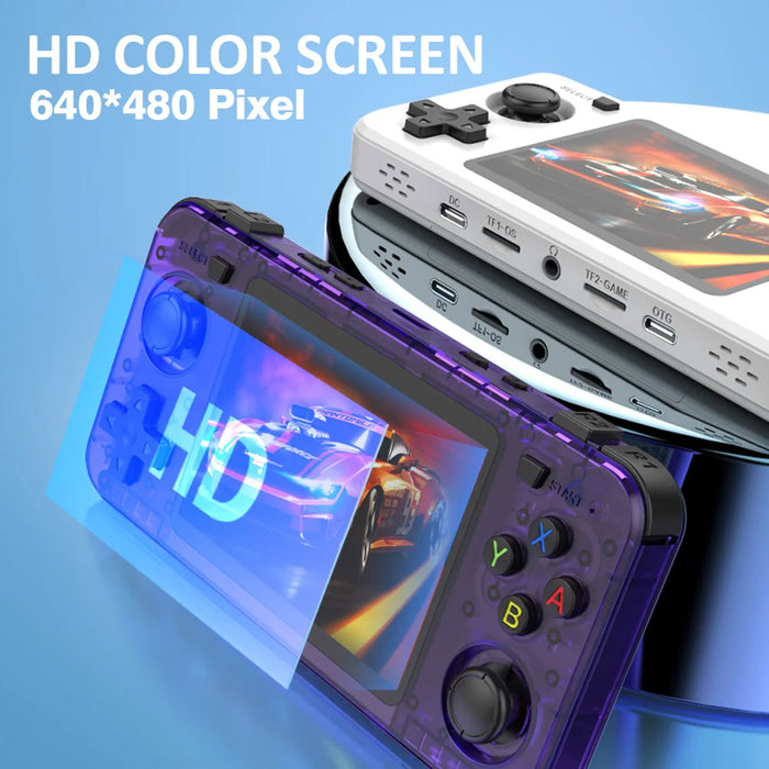 R36H Open Source Handheld Game Console 3.5 Inch IPS Screen Retro Wireless Gamepad, with 64GB Card - Transparent Black - 3