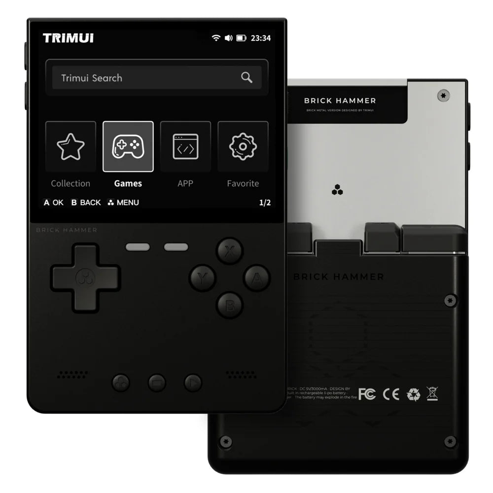 TRIMUI BRICK Hammer Handheld Video Game Console 3.2 Inch IPS Screen Retro Arcade Gamepad, with 64GB Card - Black - 1