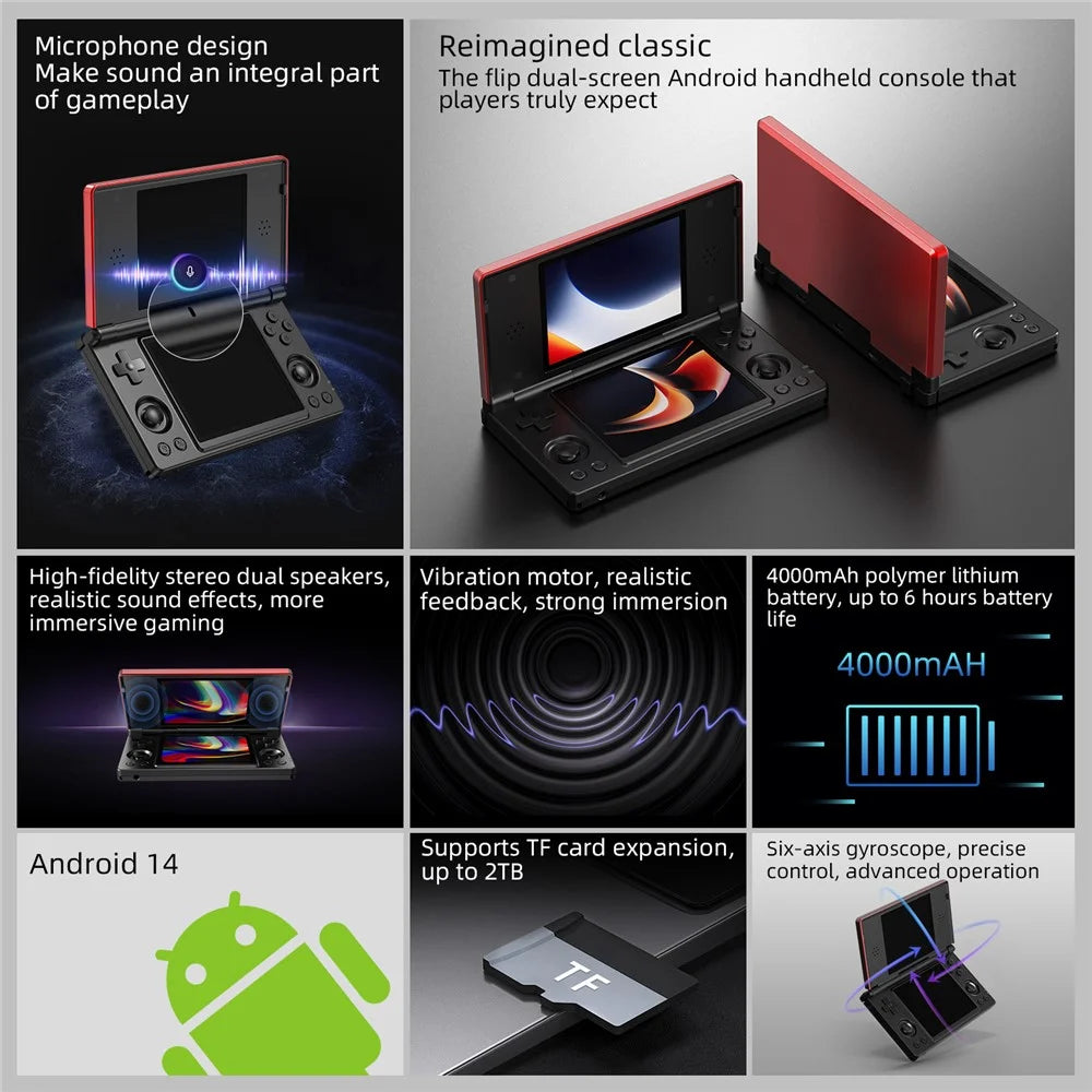 ANBERNIC 256G RG DS Handheld Game Console Retro Arcade Open Source Console with Dual IPS Screens - Red  /  Black - 6